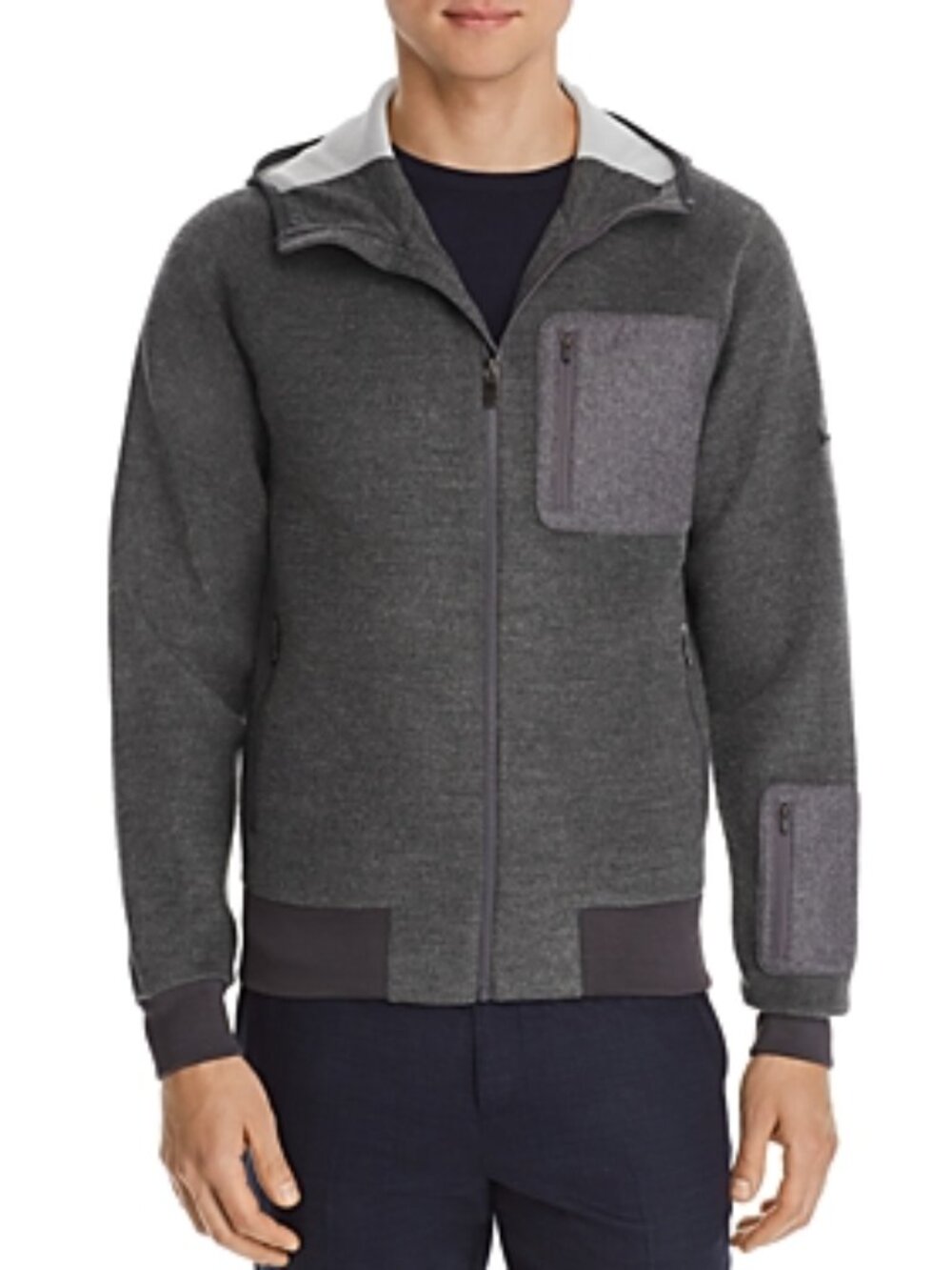 Men's Z Zegna Fleece Zip Hoodie, Size Medium - Grey